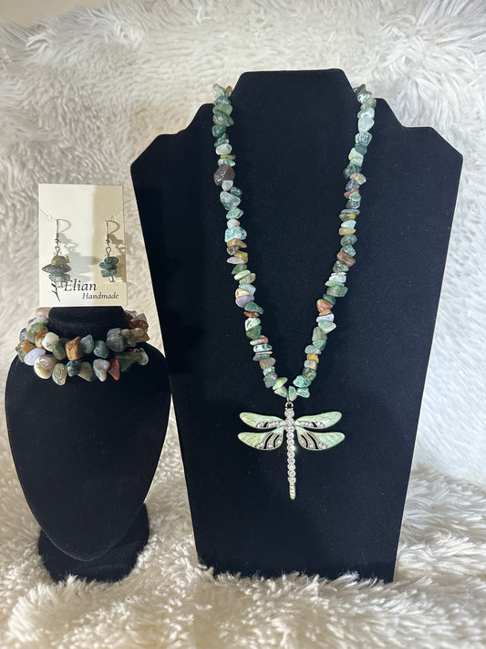 Dragonfly handmade jewelry set.