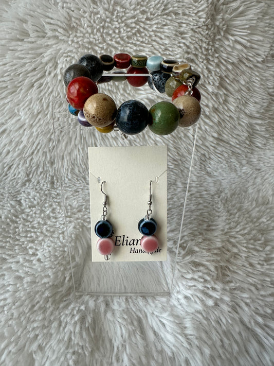 Autumn multicolor bracelet and earrings set